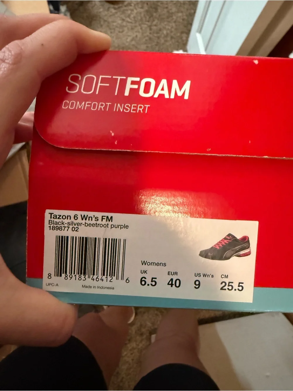 Puma Tazon 6 Black and Hot Pink Sneaker